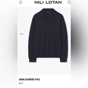 NWT men's NILI LOTAN Jovan 100% cashmere polo sweater dark moss sz xl $795